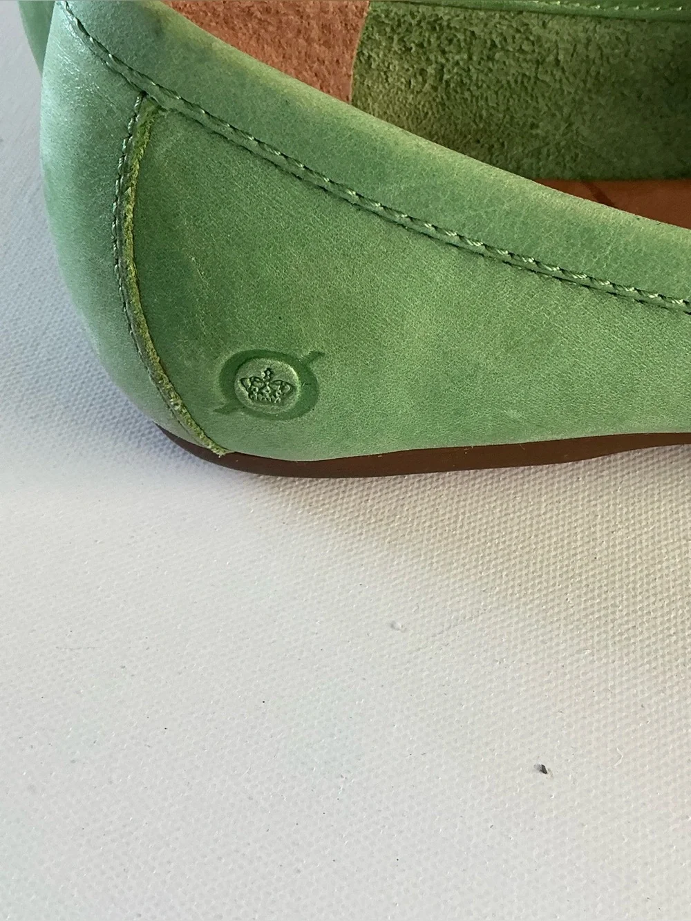 Born Green Leather Loafers Slip On Flats Size 8.5 Boho Casual - Picture 7 of 11